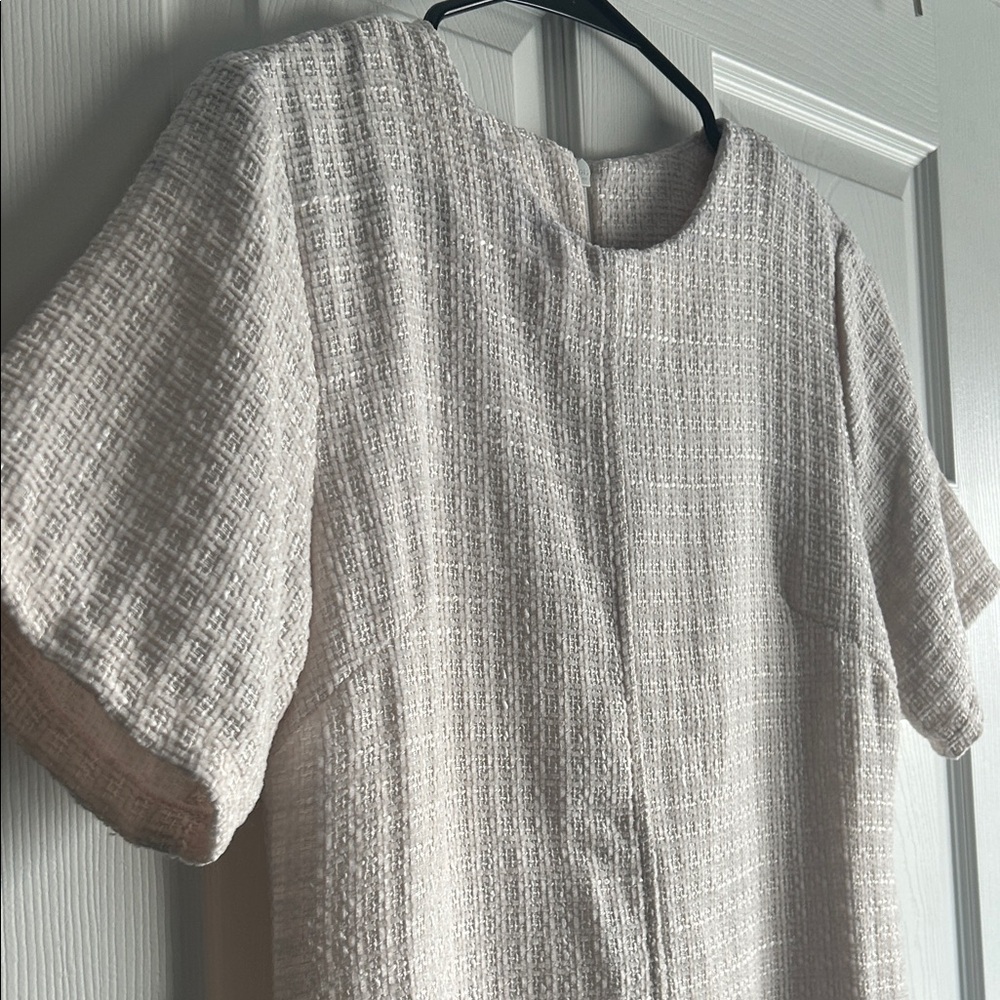 Elegant Cream Short Sleeve Dress with Fringe Hem - Picture 16 of 16